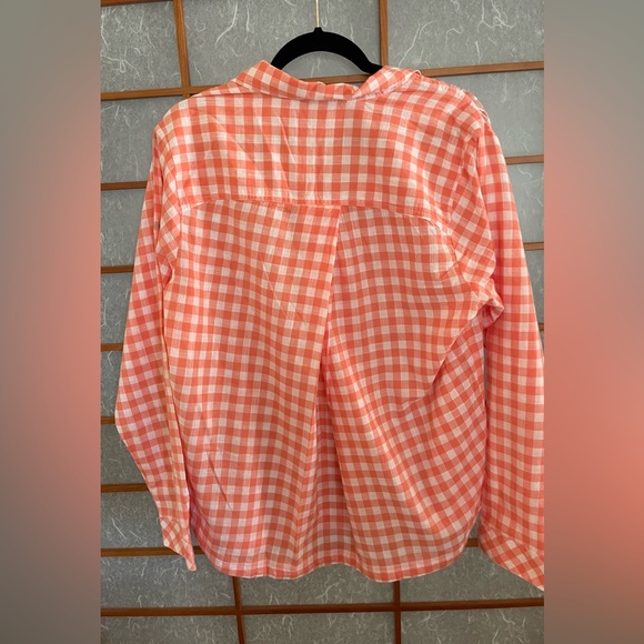 Columbia Women's Orange and White Checkered Blouse, Size XL - Picture 3 of 4